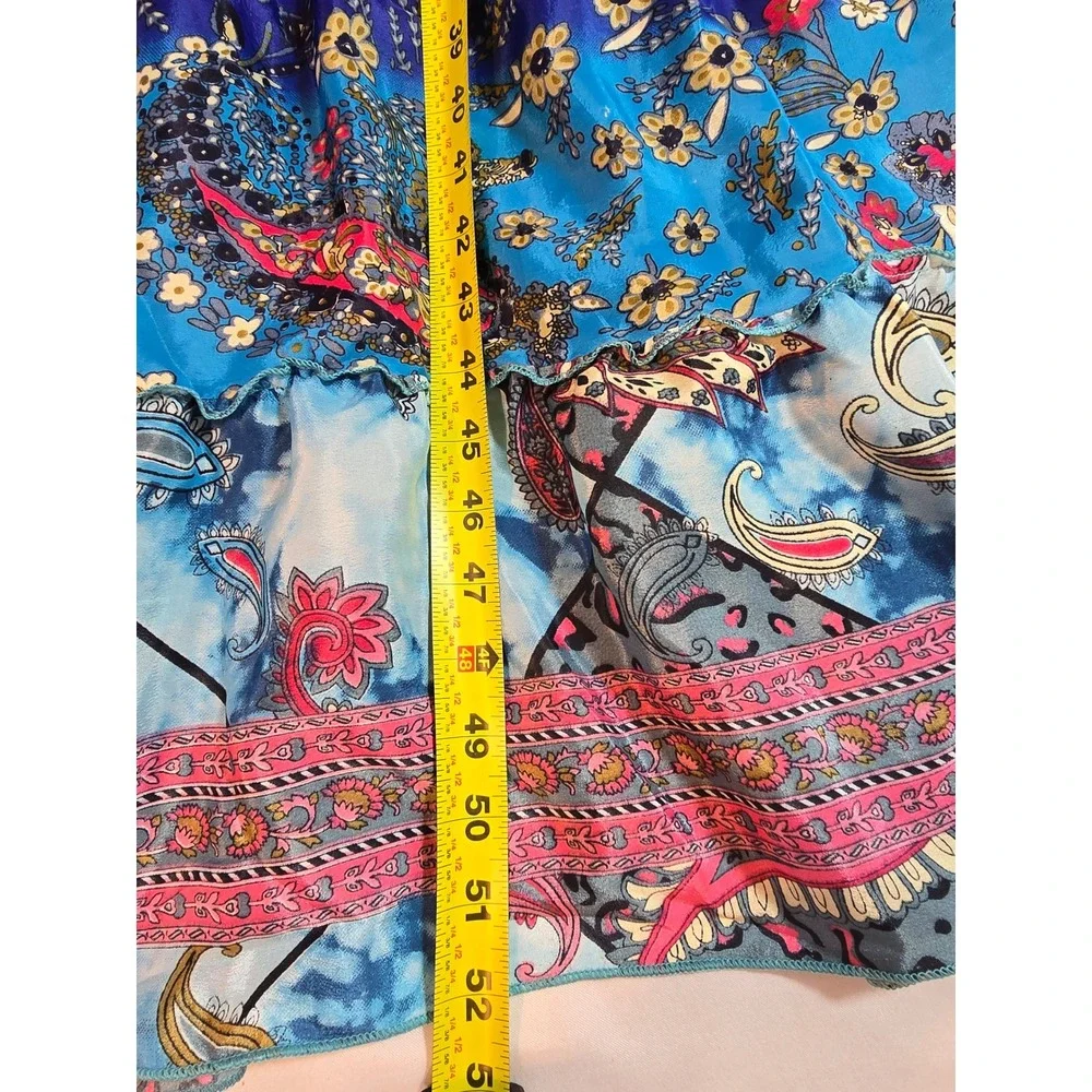 White Waves Bohemian Silk Blend Patchwork Maxi Dress Floral Paisley Tassel Blue - Picture 10 of 11